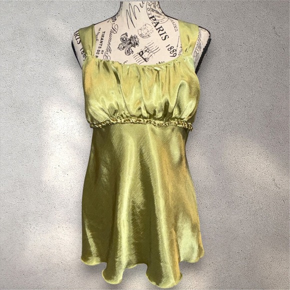 BCX Tops - Y2K Babydoll BCX Metallic Satin Chain Detail Camisole Olive Green L Milkmaid